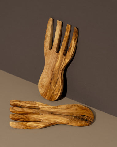 Natural Olive Wood Serving Forks - Pair