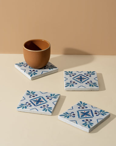 Malaga Patterned Marble Tiles Coasters |  Set of 4