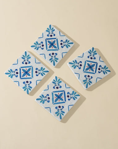 Malaga Patterned Marble Tiles Coasters |  Set of 4